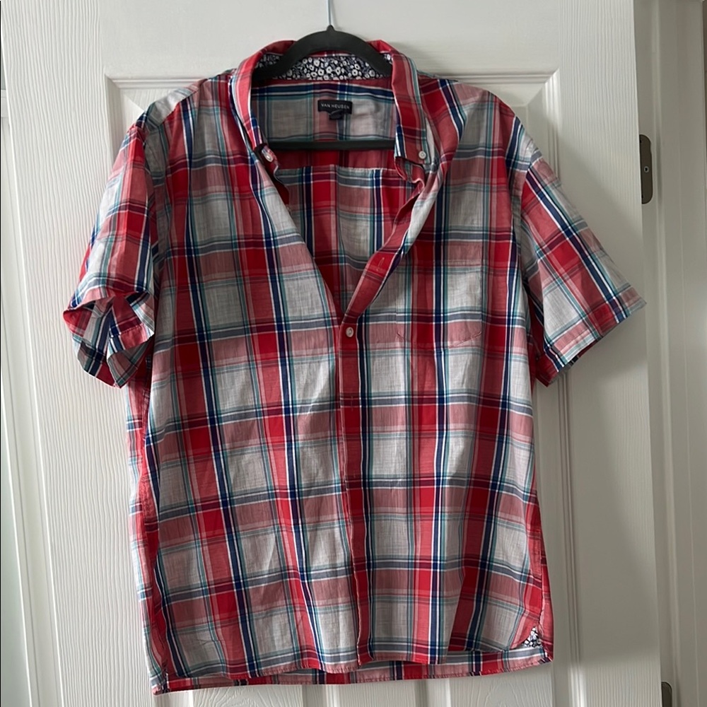 Van Heusen Red and Blue Casual Button Down Shirt